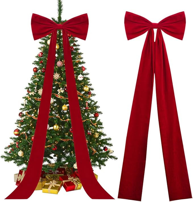 Extra Large Red Velvet Bows Christmas Tree Topper 20 x 71 Inch Big Bows with Long Streamers lazos... | Amazon (US)