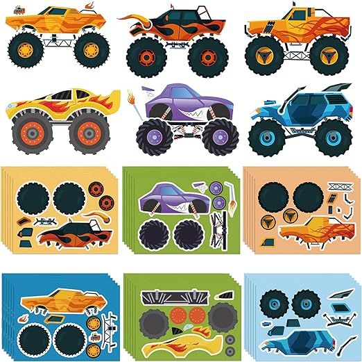 36 Sheets Make-a-face Stickers for Kids Monster Truck Stickers Make Your Own Construction Sticker... | Amazon (US)