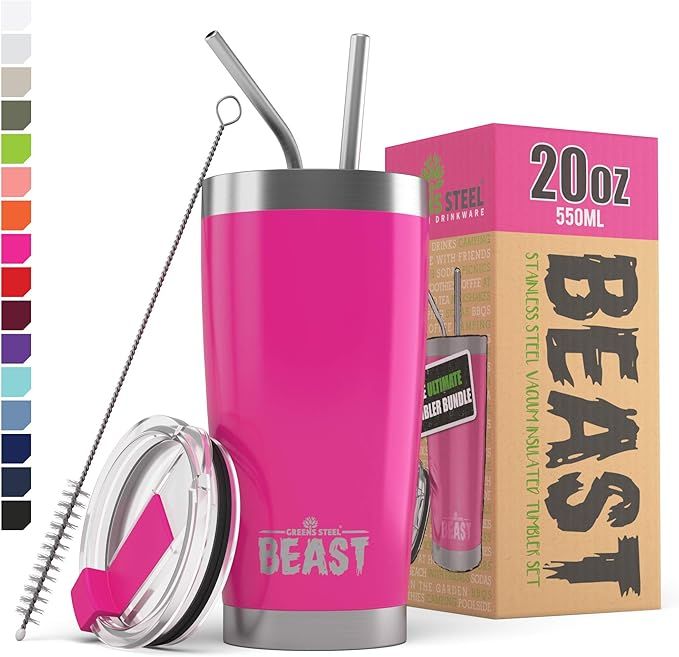 BEAST 20oz Tumbler Insulated Stainless Steel Coffee Cup with Lid, 2 Straws, Brush & Gift Box by G... | Amazon (US)
