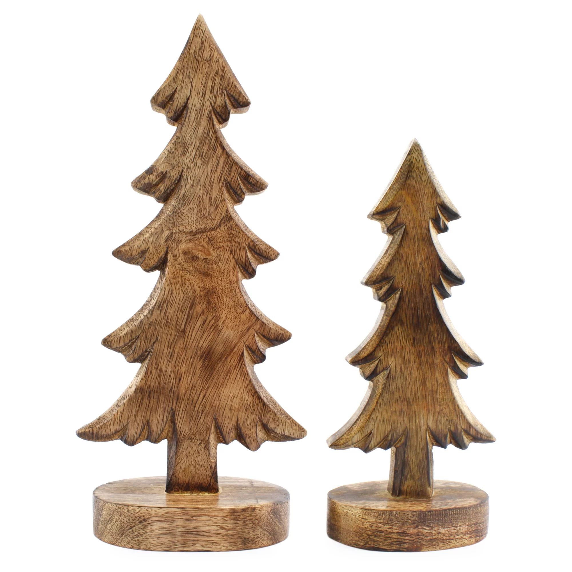 AuldHome Wooden Christmas Trees (Set of 2, Natural); Tabletop Handmade Wood Trees with Rectangula... | Walmart (US)