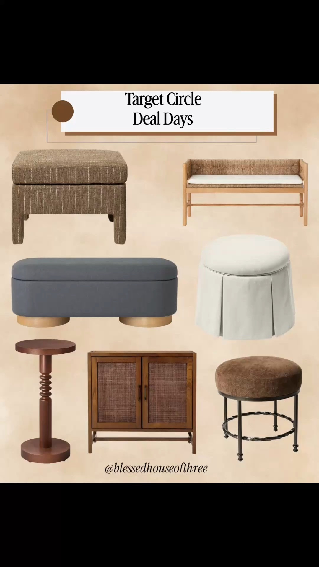 Last day to shop Target Circle Deal Days! Sharing some of my favorite Target furniture and home decor finds, including stylish storage ottomans, upholstered benches, accent cabinets, wood side tables, entryway furniture, and neutral living room pieces.

If you love the organic modern home decor look, warm wood finishes, textured upholstery, and designer-inspired furniture without the designer price tag, these Target home finds are worth checking out!

Perfect for a living room refresh, bedroom makeover, cozy entryway, or adding functional storage to your home. Don’t forget to check today’s Target Circle offers before the sale ends tonight!

#TargetHome #TargetCircleDeals #AffordableHomeDecor #NeutralHomeDecor