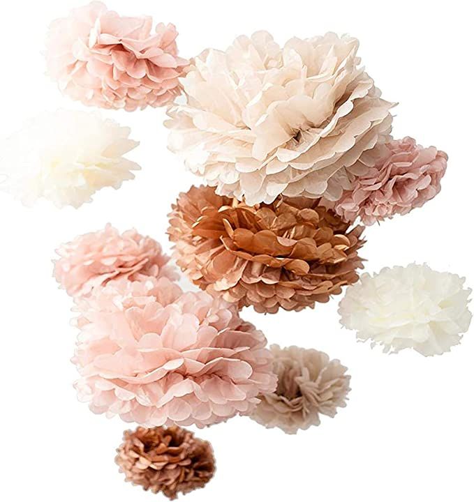Vidal Crafts 20 PCS Dusty Pink, Rose Gold, Ivory, Pastel Grey, Tissue Paper Pom Poms Kit, 14", 10... | Amazon (US)