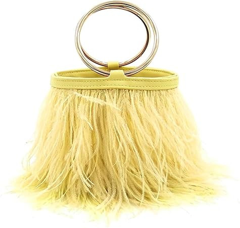 Women Ostrich Fluffy Tote Bag Feather Purse Crossbody Bag Shoulder Bag Evening Clutch Bride Purse... | Amazon (US)