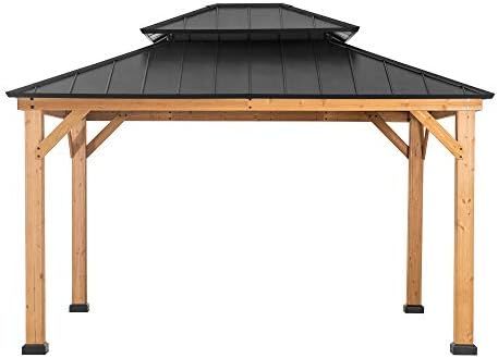 Sunjoy Bridgeport 11 x 13 ft. Outdoor Patio Cedar Framed Wood Gazebo with Black Double Steel Hardtop | Amazon (US)