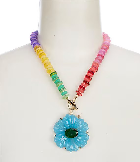 Resin Flower Beaded Short Pendant Statement Necklace | Dillard's