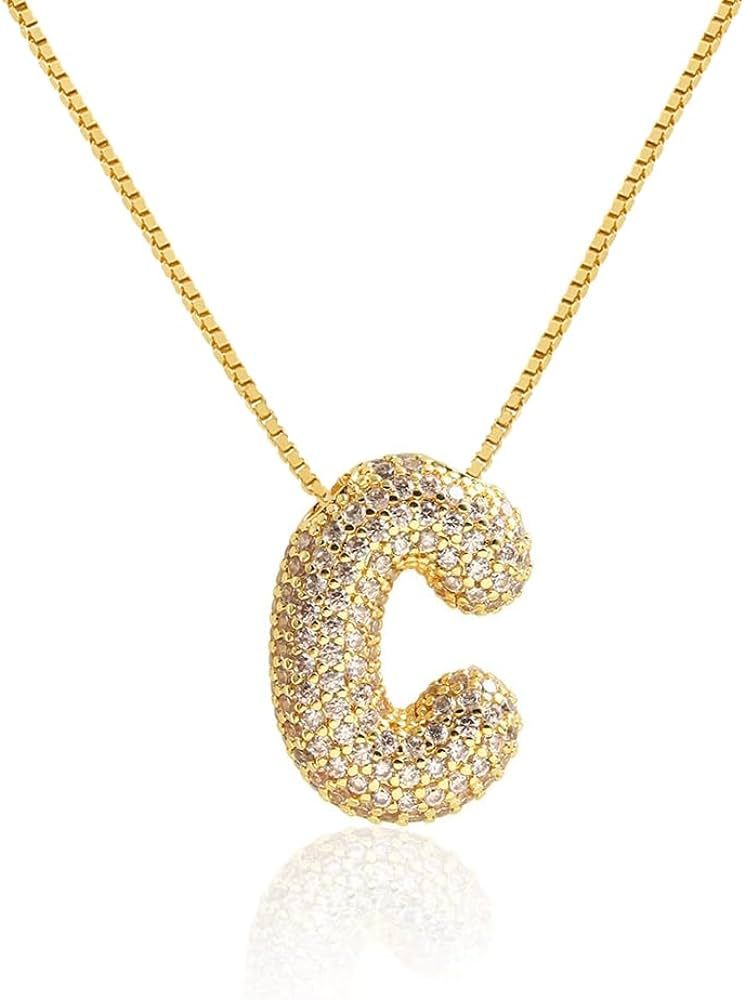 Qyalie Bubble Letter Necklace Balloon Initial Necklaces for Women Girls Dainty Alphabet Pendant 1... | Amazon (CA)