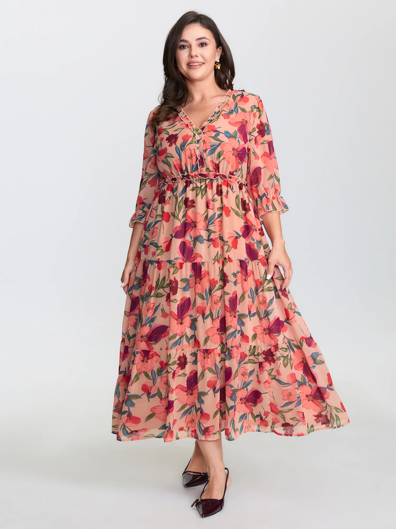 Romantic Floral Print Ruffled Edge Maxi Dress | Bloomchic