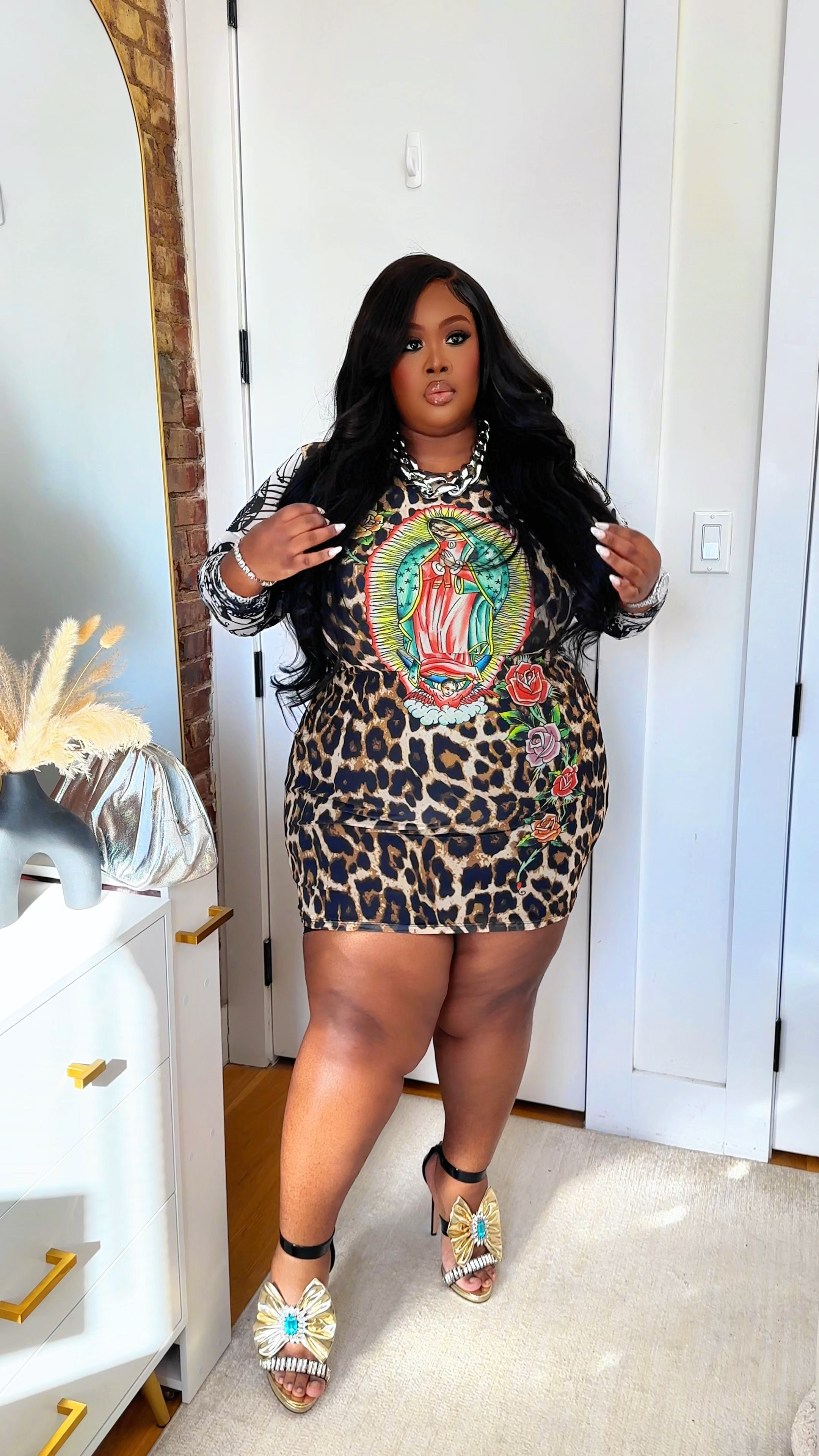 OOTD: Baddie Edition ✨💅🏾

1. Dress Link 🔗 
https://www.fashionnova.com/products/ed-hardy-leopard-mini-dress-leopard

2. Shoes are sold out everywhere but here’s the name. Search it at your own leisure. 
💕 AZALEA WANG BLAIRE STRAP HEEL

3. Necklace Link 🔗 
https://rstyle.me/+HR4venbo1SW4CrB4nl2eUg