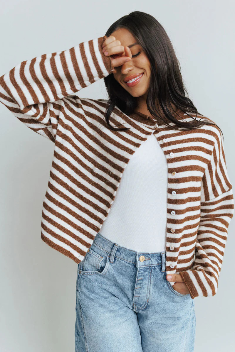 Piper Cardigan in Brown Stripe | Henly
