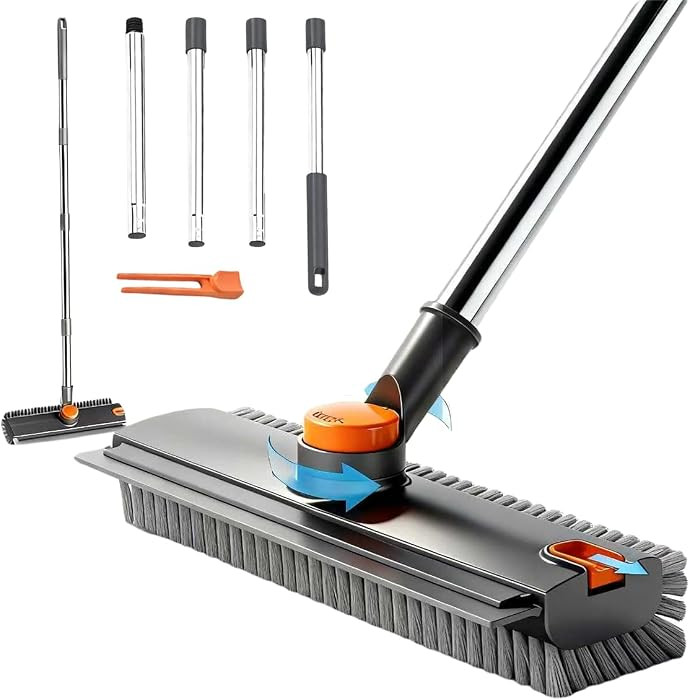 3 in 1 Floor Scrub Brush,Floor Scrubber with Squeegee and Tweezer, Push Broom with Long Handle,He... | Amazon (US)