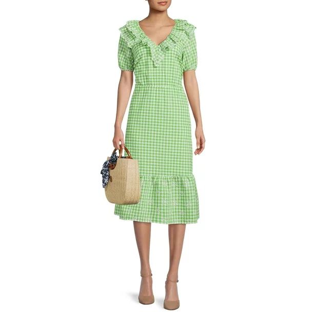 The Get Women's Eyelet Ruffle Midi Dress with Short Sleeves - Walmart.com | Walmart (US)