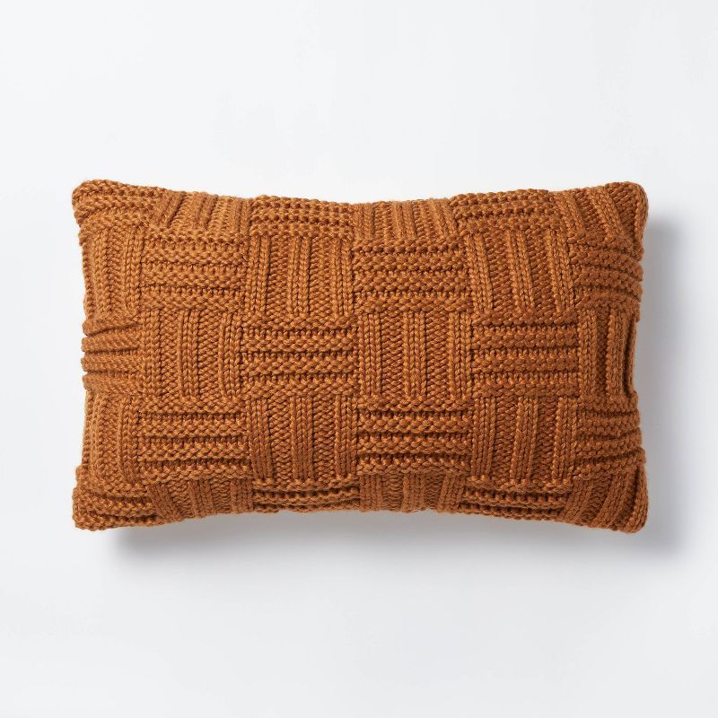 Oversized Basket Weave Knit Lumbar Throw Pillow Cognac - Threshold&#8482; designed with Studio Mc... | Target