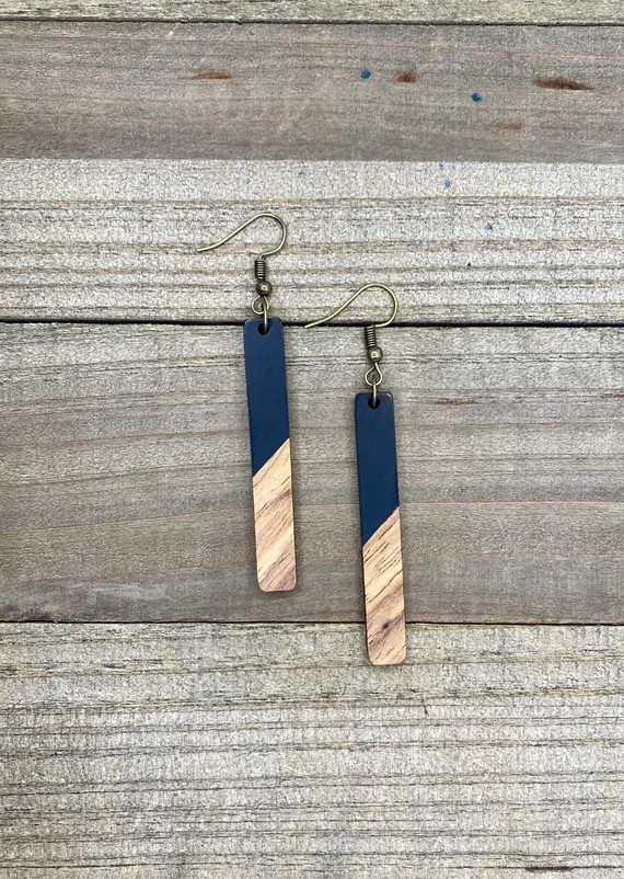 Matte Black & Wood longies Bohemian Earrings | Etsy | Etsy (US)