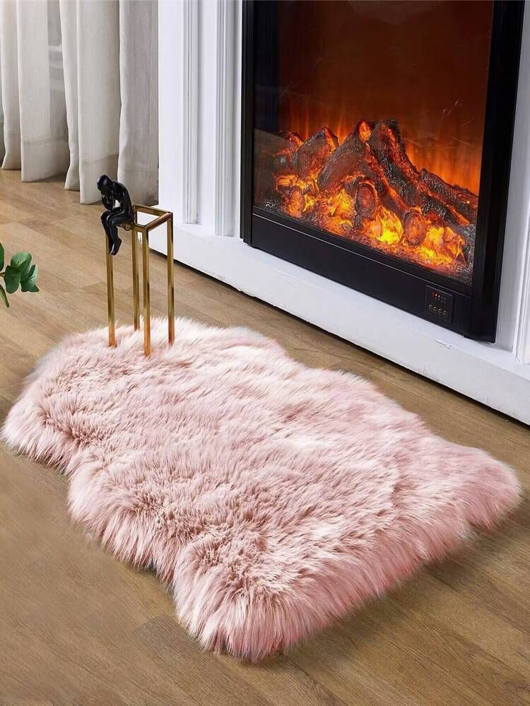 1pc Pink Plush Floor Rug, Modern Polyester Floor Mat For Household | SHEIN