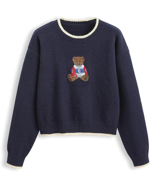 CIDER Round Neck Graphic Bear Long Sleeve Sweater | Amazon (CA)