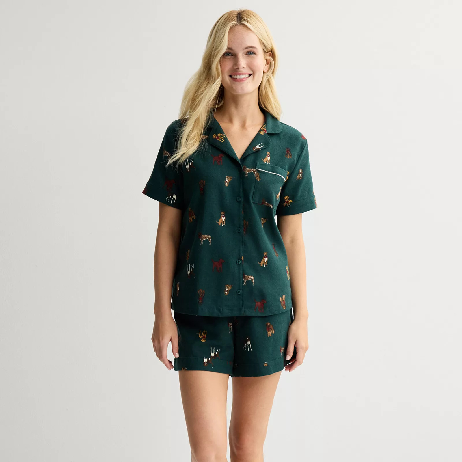 Women's Sonoma Goods For Life® Pajama Top & Pajama Shorts Set, Size: Medium, Multi Festive Dogs | Kohl's