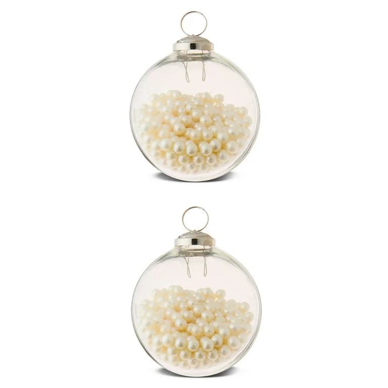 2 Count White Pearl Glass Christmas Ornaments, 3.55 in, by My Texas House | Walmart (US)
