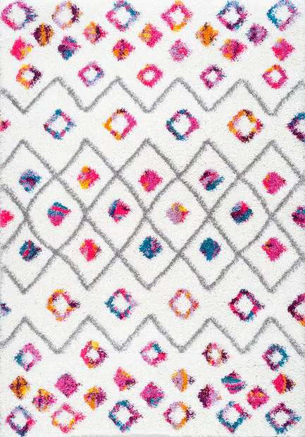 Pink Kids Bohemian Diamond Trellis Shag 3' 3" x 5' Area Rug | Rugs USA