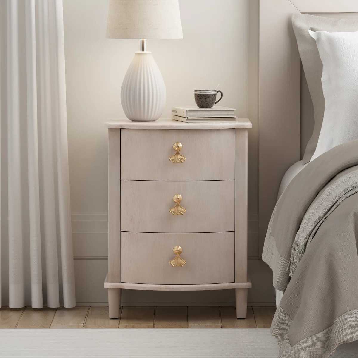 Elegant 3-Drawer Nightstand With Gold Leaf Handles | Wayfair North America