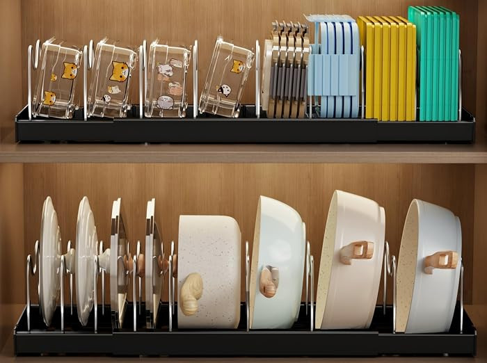 Mustorn 2 Pack Pots and Pans Organizer under Cabinet, 22" Expandable Food Storage Container Lid O... | Amazon (US)