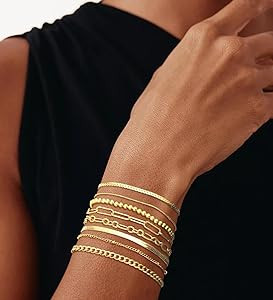 Gold Bracelets Set for Women Trendy, 14K Real Gold Plated Jewelry for Women Dainty Chain Bracelet... | Amazon (US)