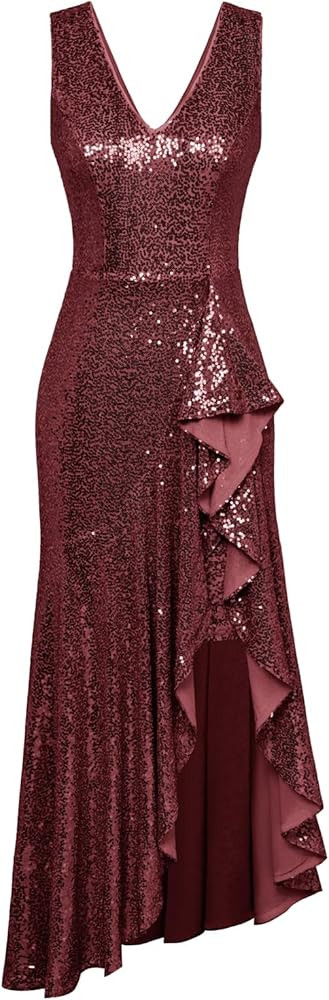 GRACE KARIN Womens Sequin Dress Sleeveless Cocktail Dress High Low Hem Wedding Party Ruffle Maxi ... | Amazon (US)