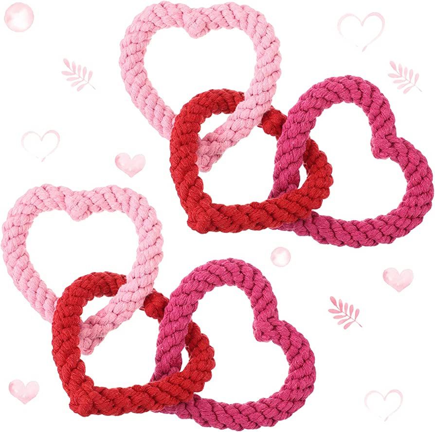 Leitee Valentine's Day Dog Chew Toys Heart Interlocking Dog Rope Toy Red Pink Heart Pet Chew Rope... | Amazon (US)