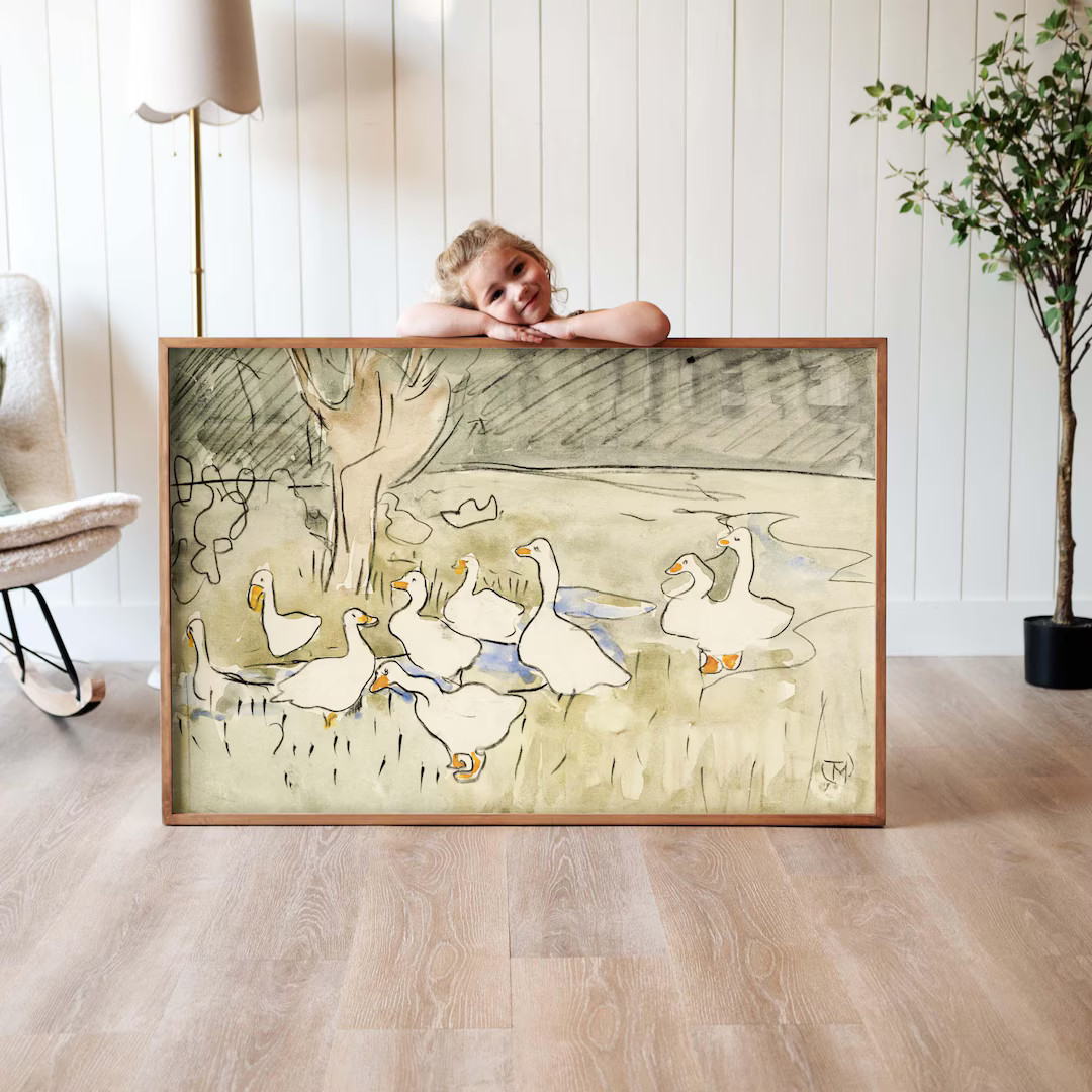Vintage Geese Painting: Framed Cotton Canvas, Kids Nursery Art | F581 - Etsy | Etsy (US)