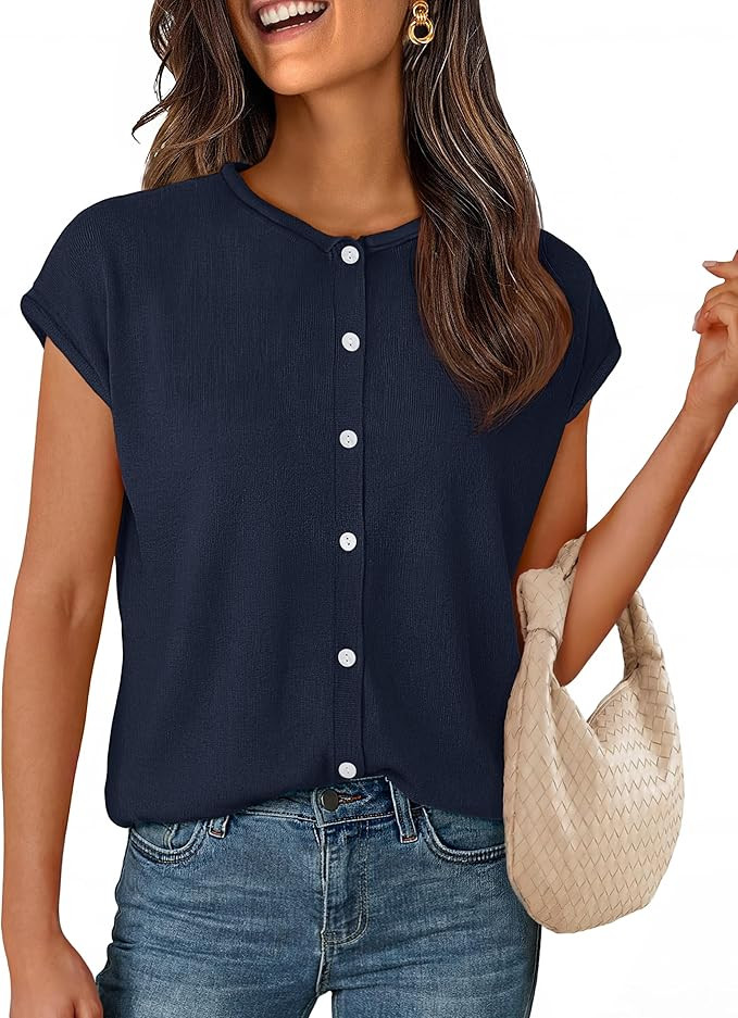 MEROKEETY Women's Summer Cap Short Sleeve Sweater Vest 2026 Lightweight Button Down Cardigans Spr... | Amazon (US)