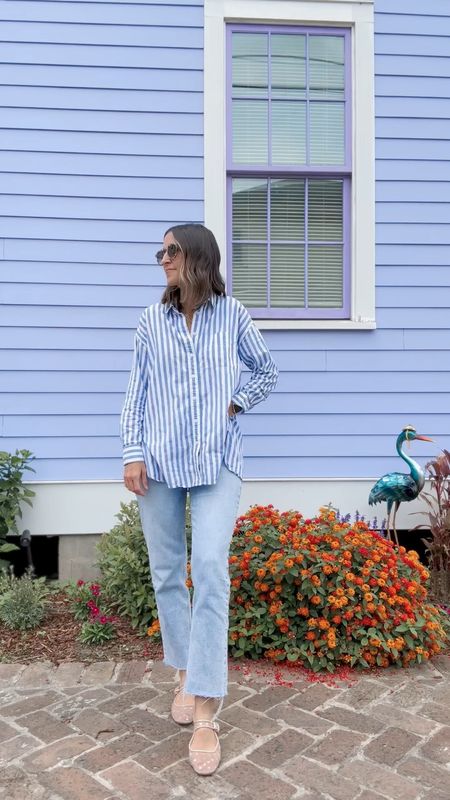 My most worn button down! Wearing XXS. Runs very oversized. The BEST rhinestone mesh flats. Fit TTS. AND MY NEW fave Krewe sunglasses! 

#LTKshoecrush #LTKfindsunder100