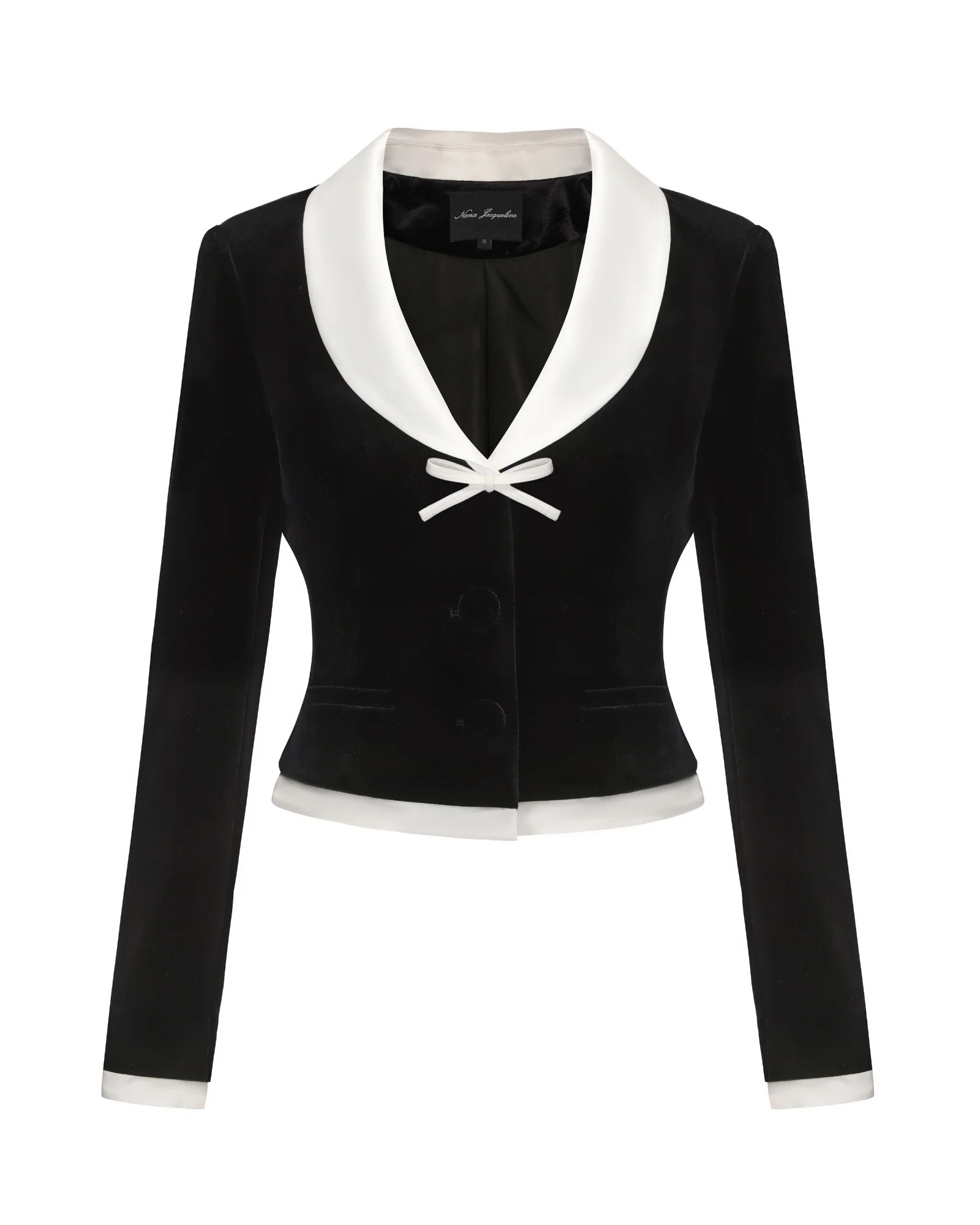 Victoria Velvet Blazer | Luxury Black Velvet Bow Blazer | Nana Jacqueline
