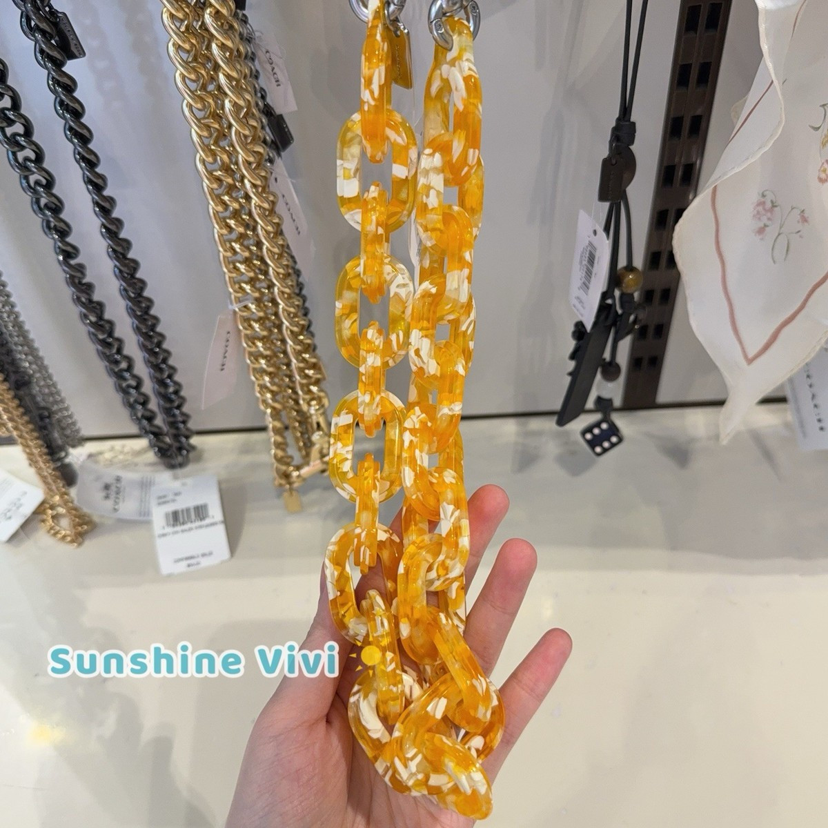 NWT Coach COACHTOPIA Short Chain Strap With Recycled Resin Silver/ Yellow Ck544 | eBay US