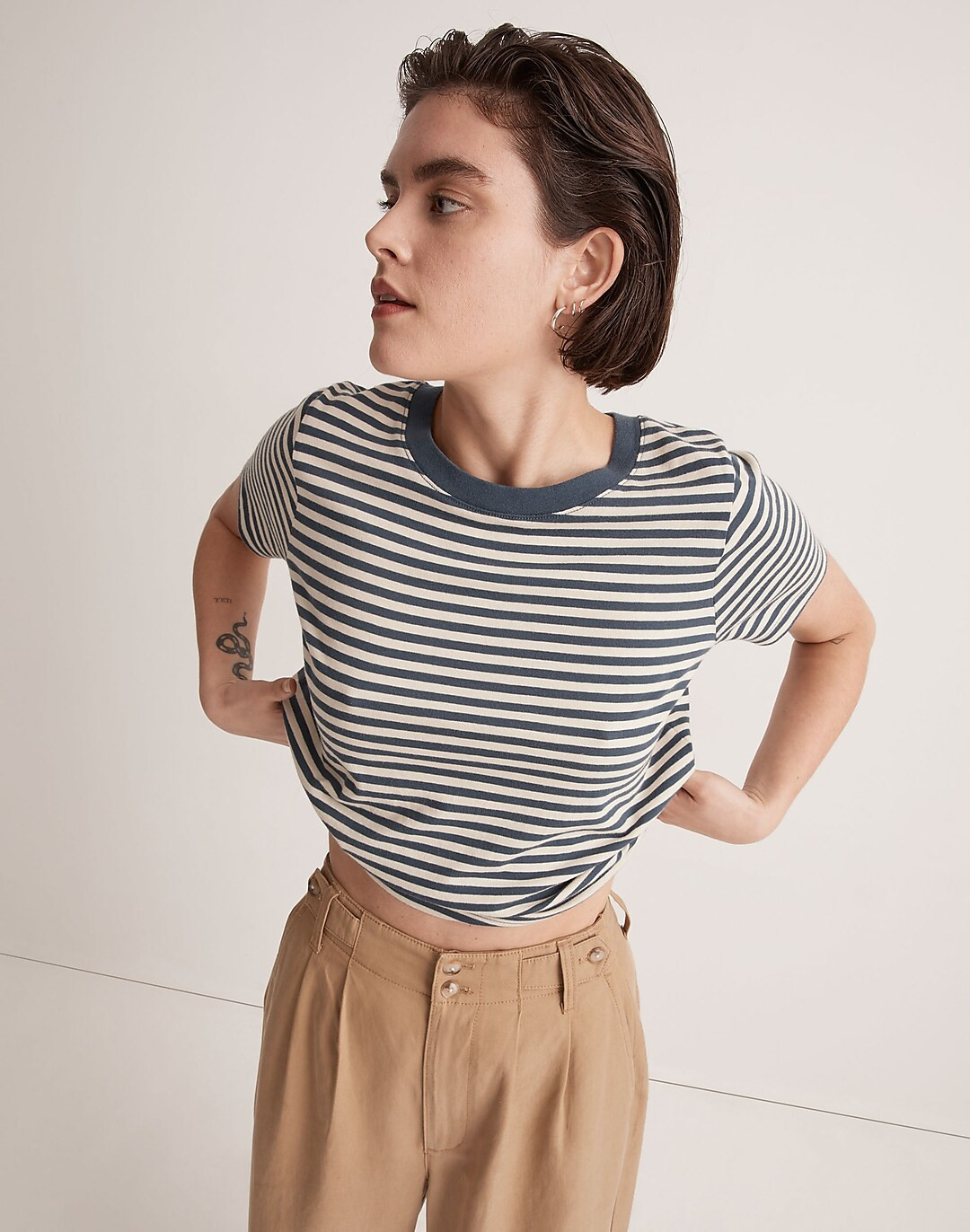 Softfade Cotton Boxy-Crop Tee in Stripe | Madewell