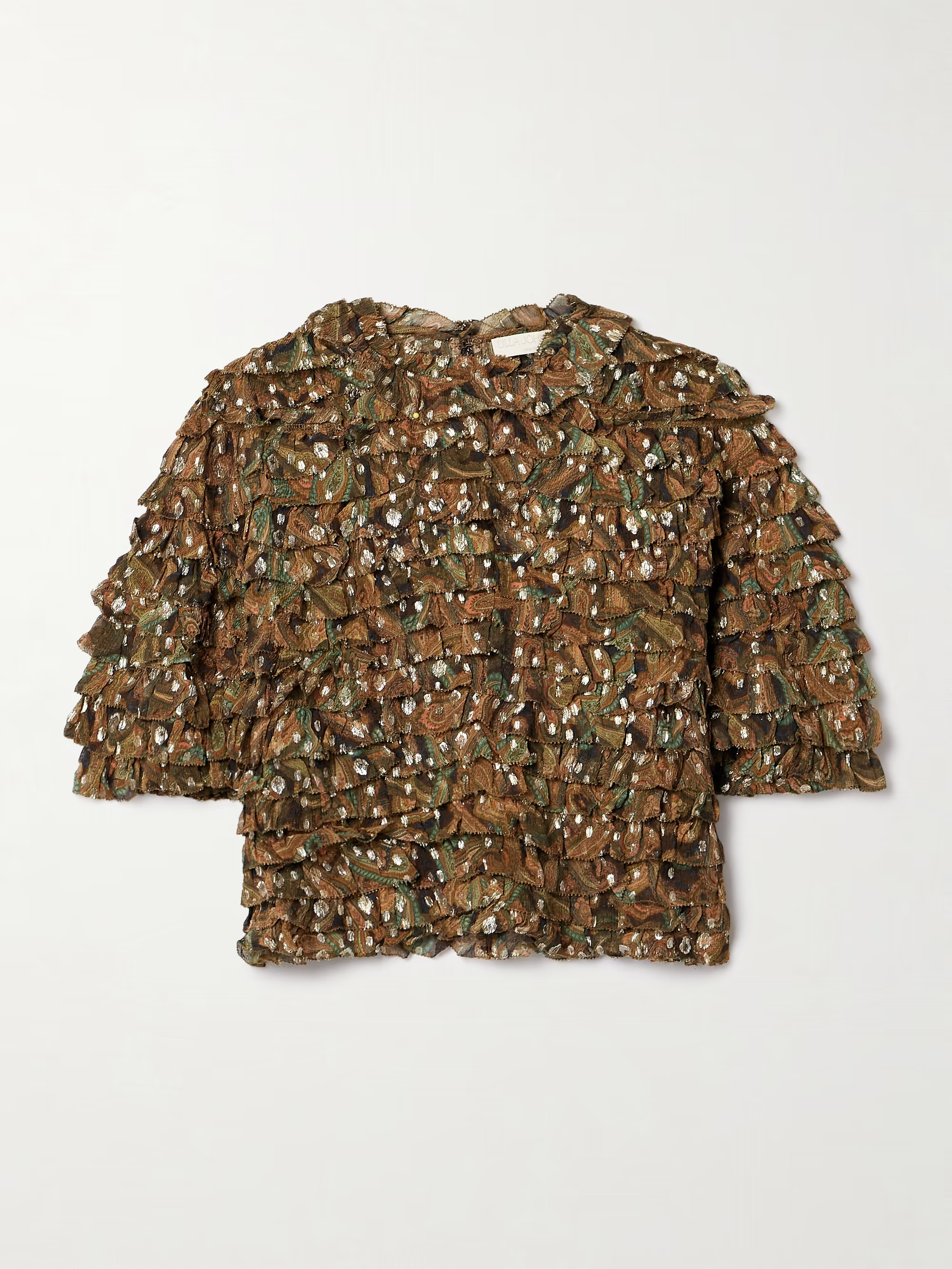 Carmella ruffled printed metallic fil coupé silk-blend crepon blouse | NET-A-PORTER (US)