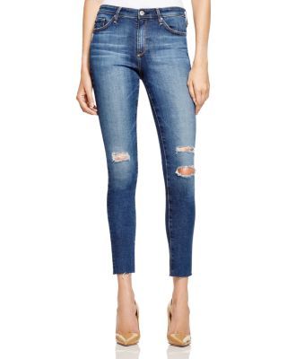AG Destructed Skinny Midi Ankle Jeans in Dark Blue - 100% Bloomingdale's Exclusive | Bloomingdale's (US)