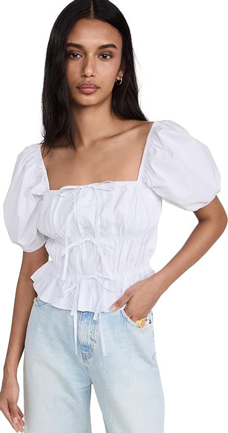 English Factory Women's Tie Detail Shirring Top with Short Sleeves | Amazon (US)