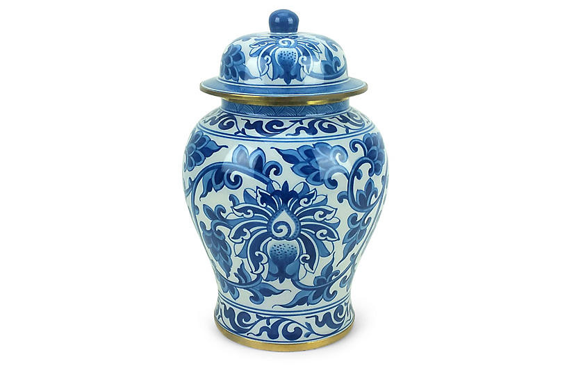 11" Vine Ginger Jar, Blue/White | One Kings Lane