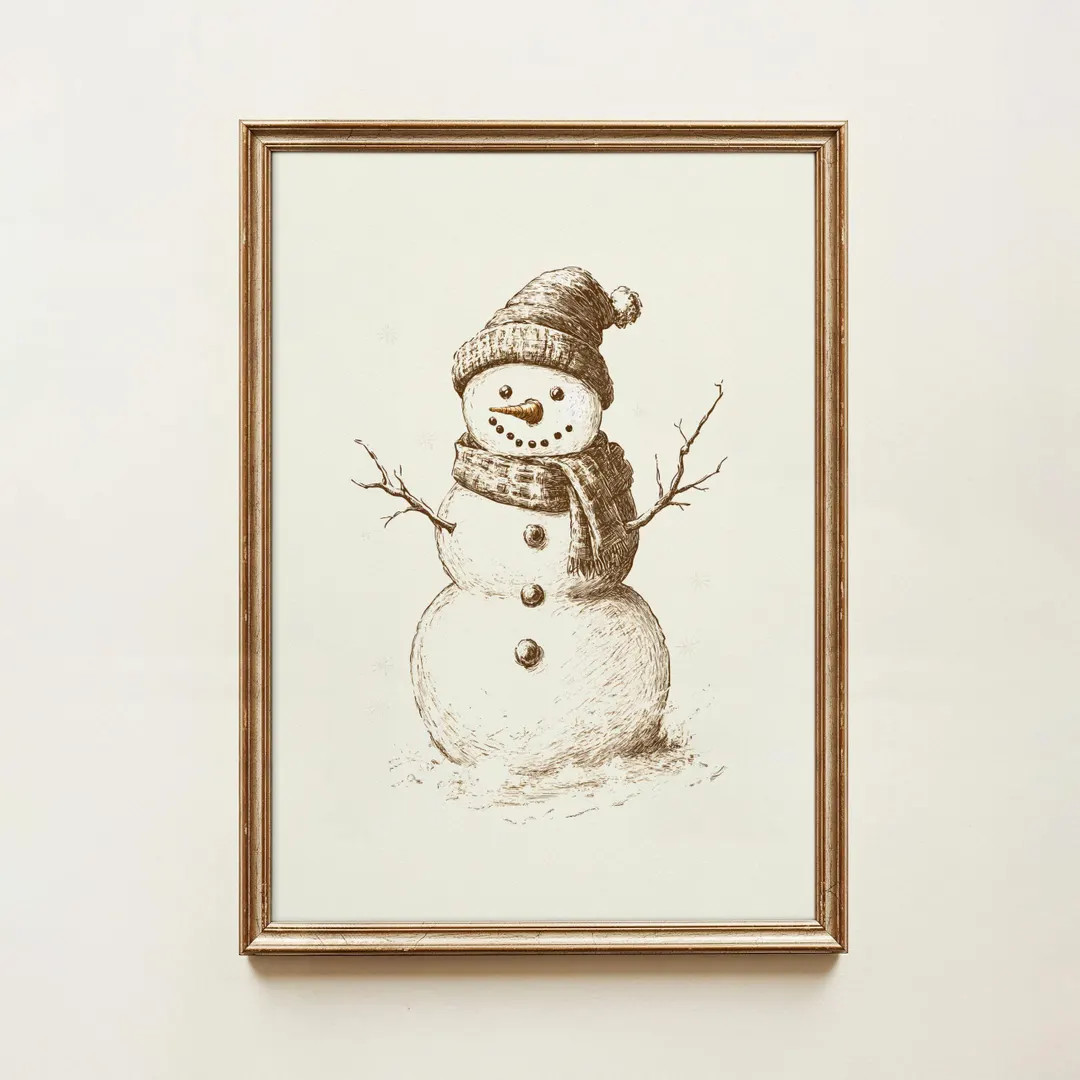 Rustic Snowman Printable Wall Art Winter Holiday Decor Digital Download Vintage Christmas Art Sca... | Etsy (US)