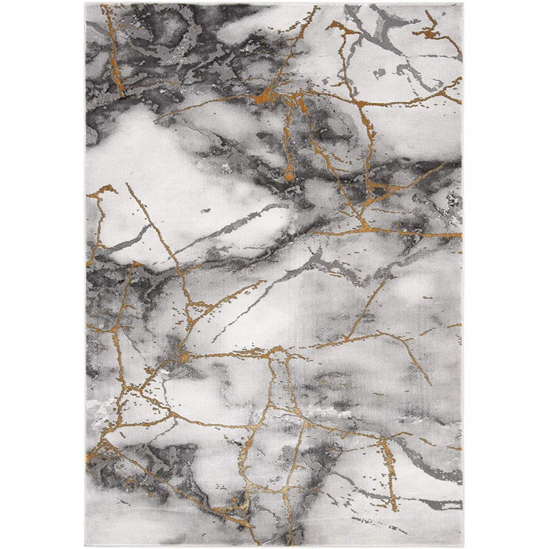 Dujo Abstract Handwoven Grey / Gold Area Rug | Wayfair North America