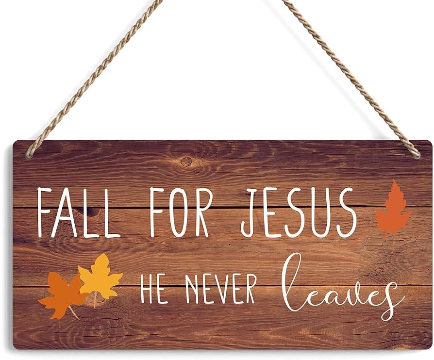 FREHVN Fall Decorations for Home Office Front Door - 'Fall for Jesus He Never Leaves' Sign - Autu... | Amazon (US)