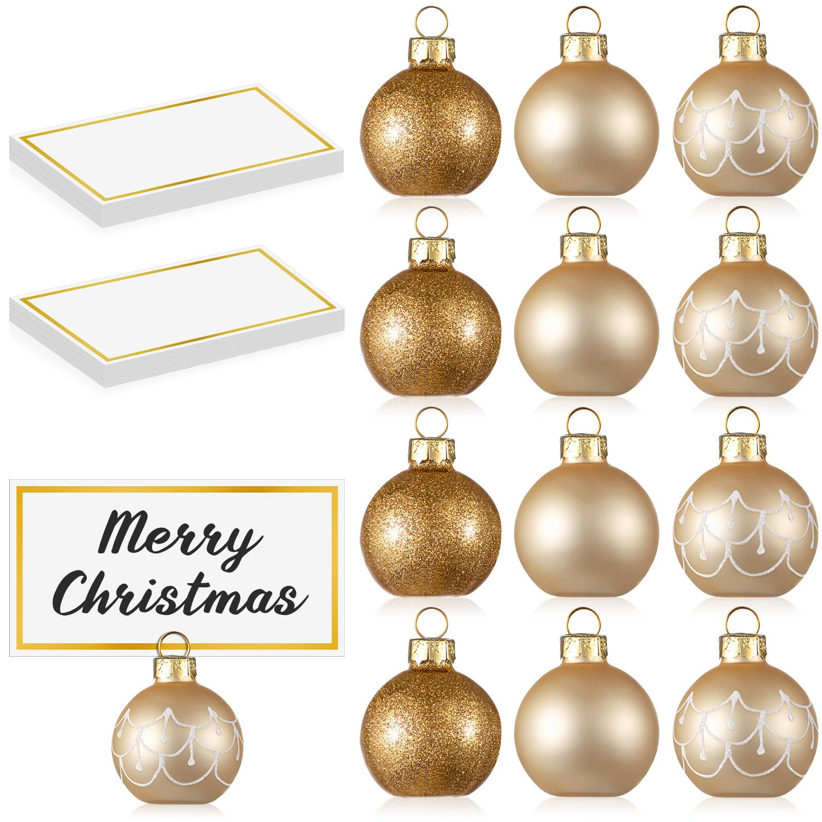 Civaner 12 Pcs Christmas Ornament Place Card Holders and Name Cards Set Gold Glass Ball Table Num... | Amazon (US)