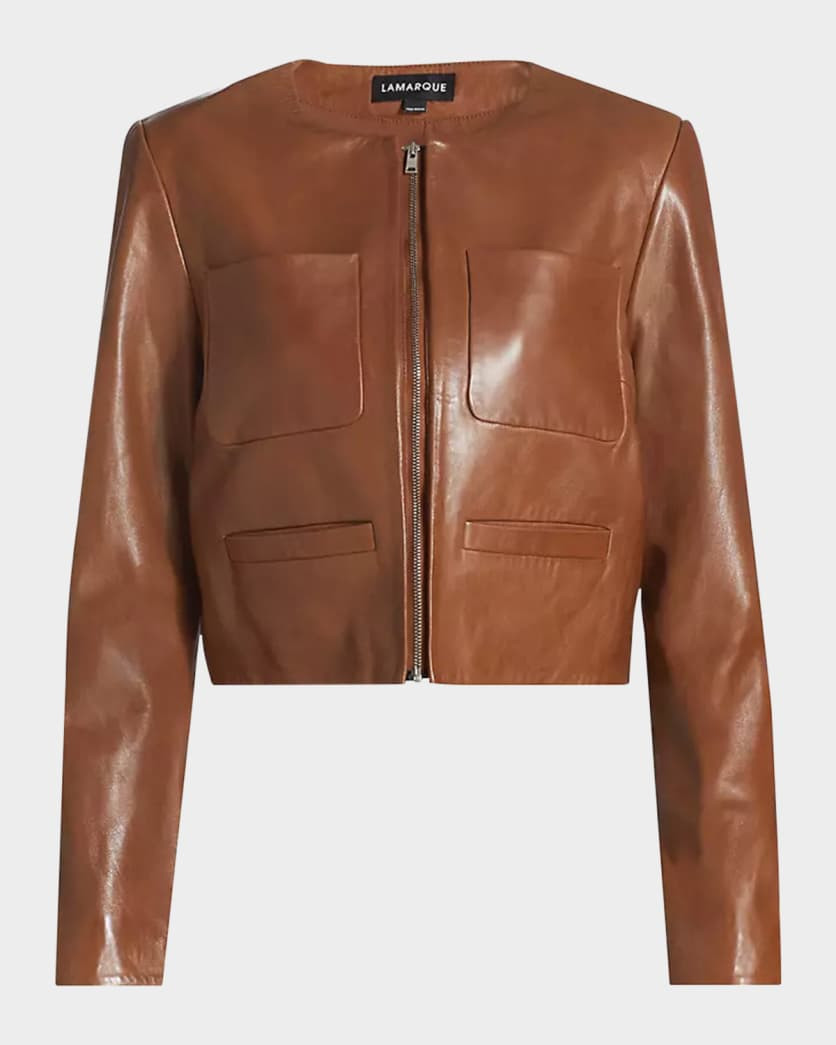 Linette Cropped Lamb Leather Jacket | Neiman Marcus