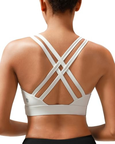SONGSKY Sports Bras for Women High Support, Criss-Cross Back Running Strappy White Sports Bra Workout Bras with Removable Cups(3035 Bright White XXL) | Amazon (US)