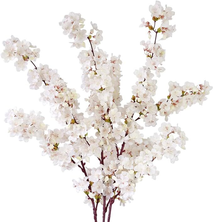 MINYULUA Artificial Cherry Blossom Branches, 39 Inch Faux Cherry Flowers, Silk Tall Fake Flower V... | Amazon (US)
