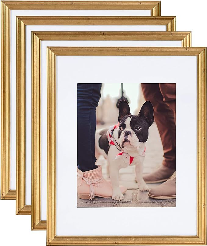 Kate and Laurel Adlynn Wall Picture Frame Set, 11" x 14" matted to 8" x 10", Gold, Set of 4 | Amazon (US)