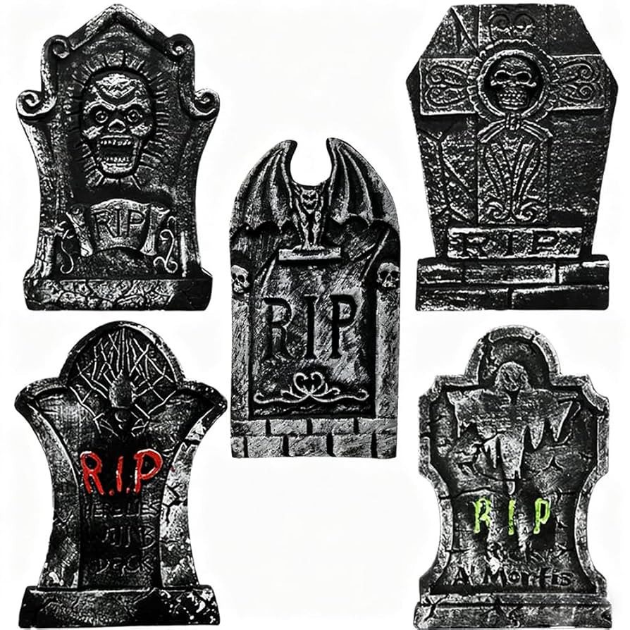 5Pcs 17" Halloween Foam Tombstones, RIP Graveyard Tombstones with Bonus Metal Stakes Decorations ... | Amazon (US)