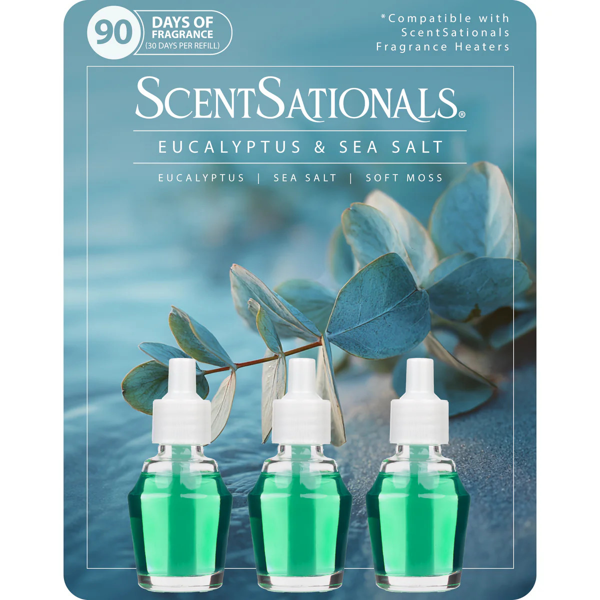 Eucalyptus & Sea Salt - Fragrance Oil Plug In Air Freshener 3pk | ScentSationals