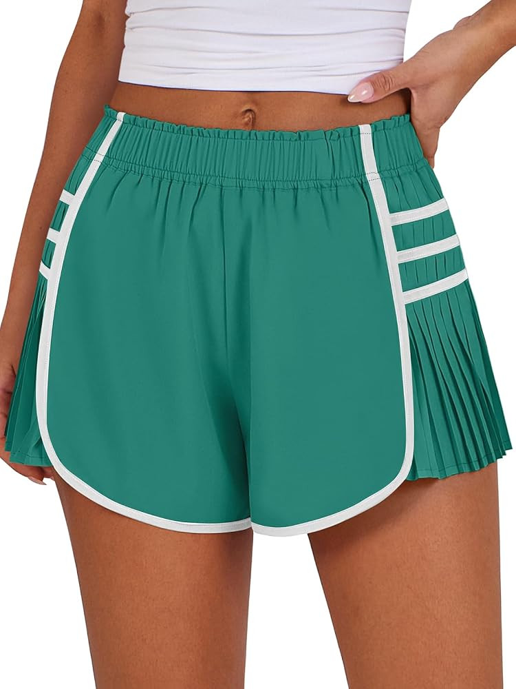 Caracilia Women Running Shorts Flowy Pleated Athletic Shorts Summer High Waisted Tennis Sporty Wo... | Amazon (US)