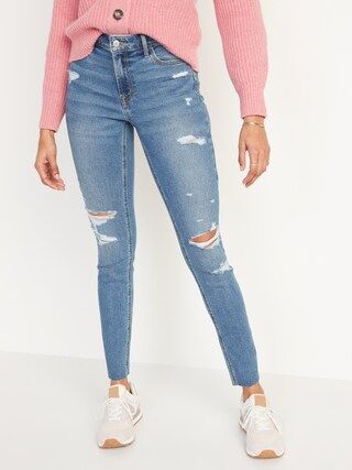 Mid-Rise Rockstar Super Skinny Ripped Cut-Off Jeans for Women | Old Navy (US)