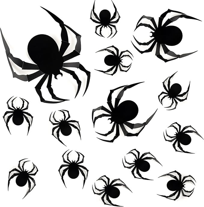 Coogam 60 PCS Halloween 3D Spiders Decoration, Scary Realistic Black Spider Sticker DIY Windows W... | Amazon (US)